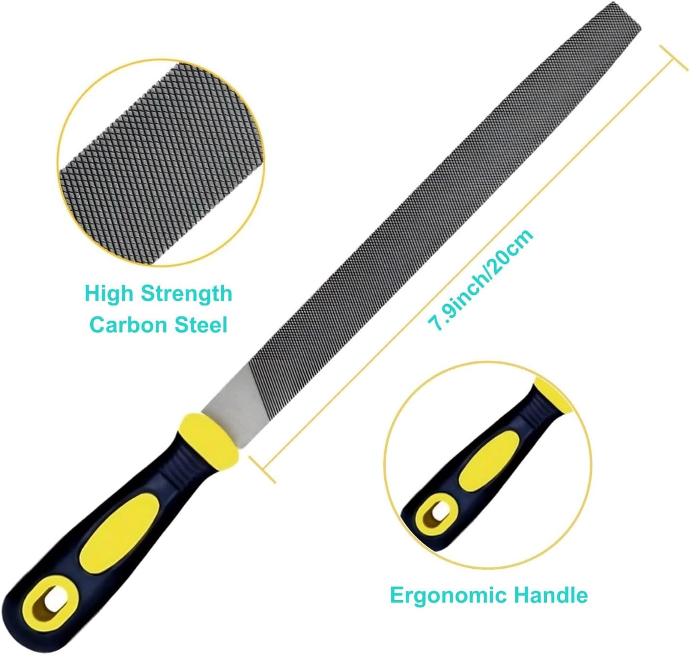 3 Pcs Metal File Set, 8-Inch,Professional High Carbon Steel File, Includes Flat
