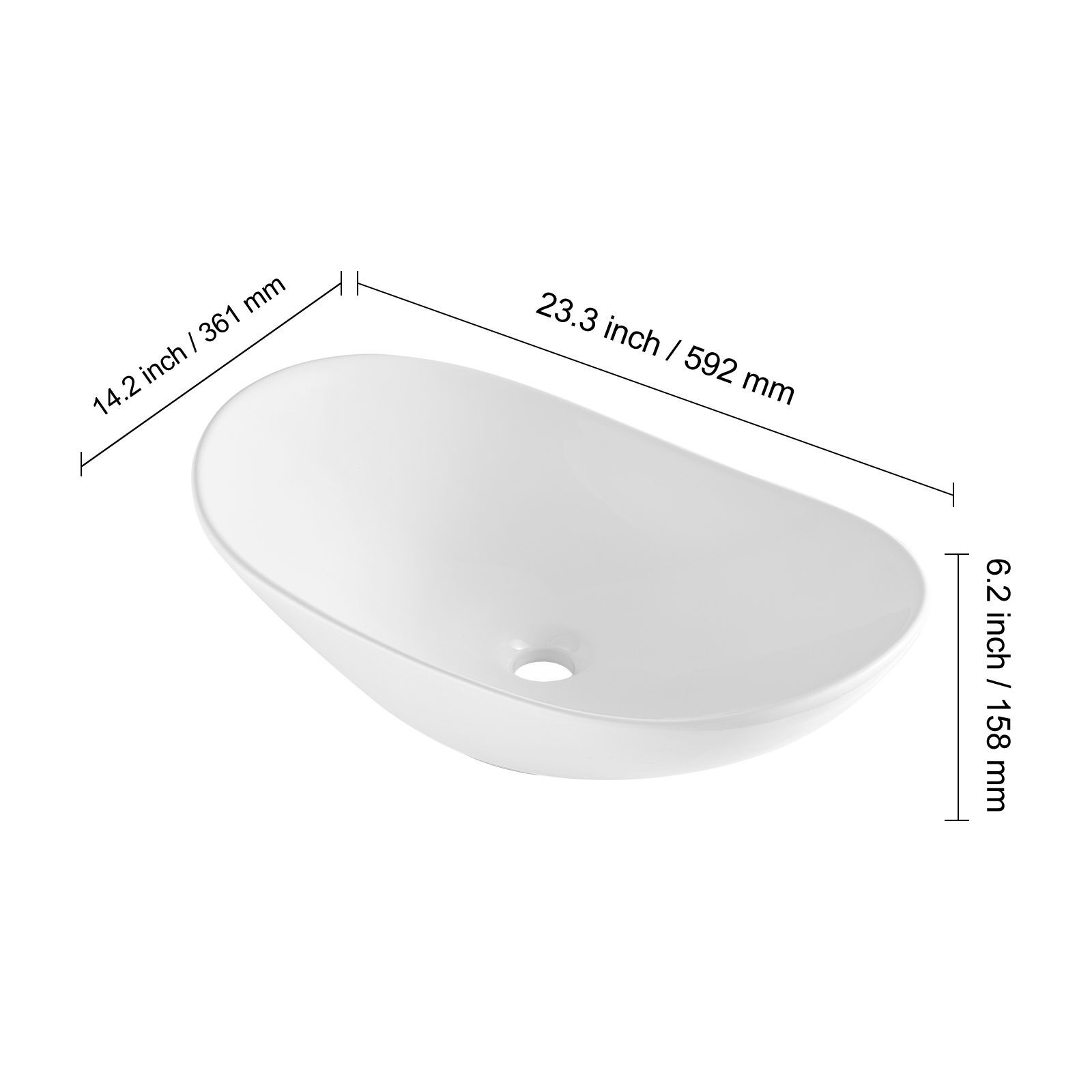 Modern Oval White Ceramic Vessel Sink 23.3×14.2in