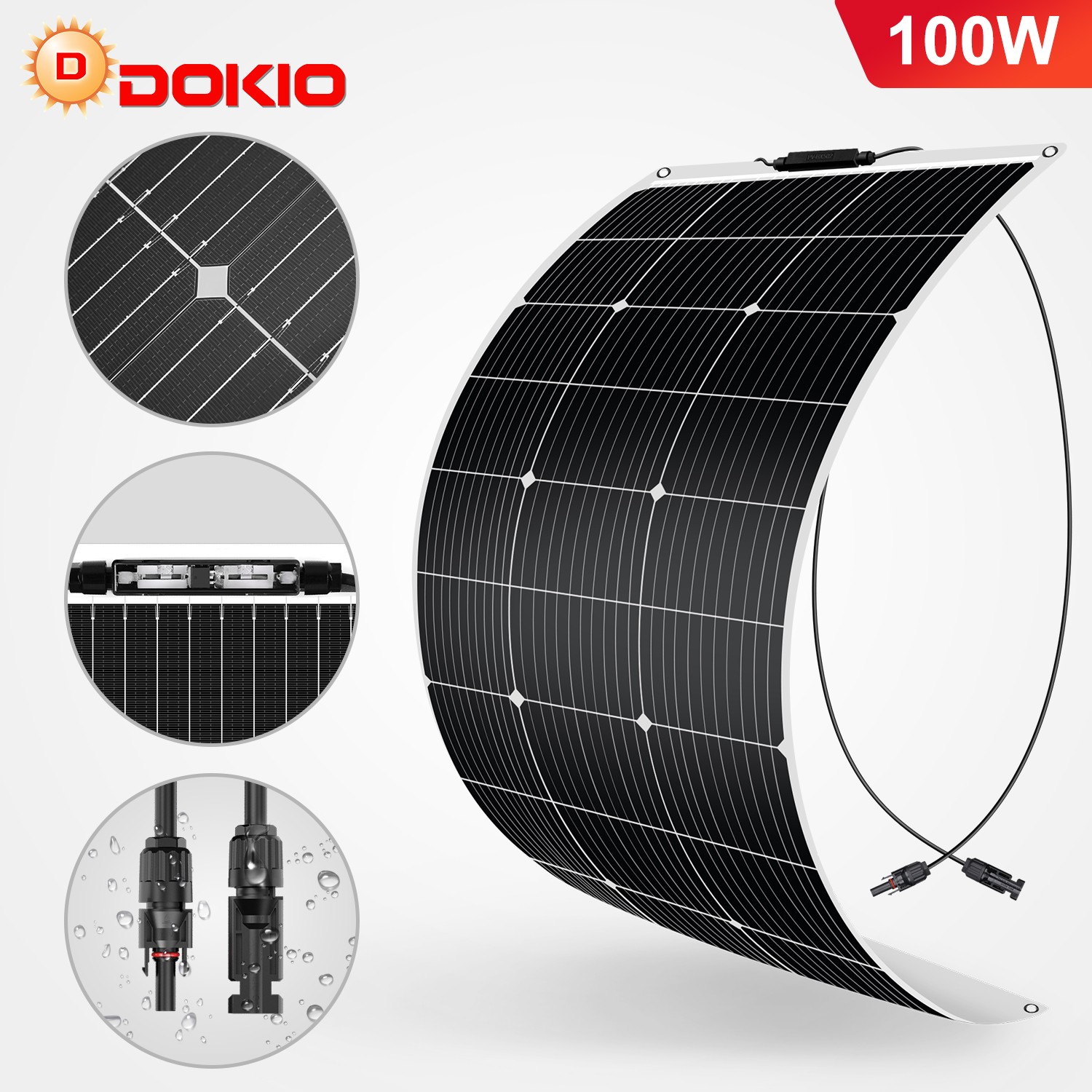 DOKIO Flexible Solar Panel 100W 12V Complete Kit for Off Grid RV,Trailer,Boat