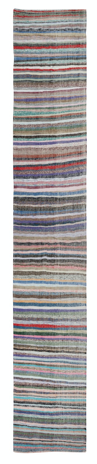 4.6×25 ft Colorful Vintage Turkish Long Runner Rug, Flat-Weave Hallway Kilim