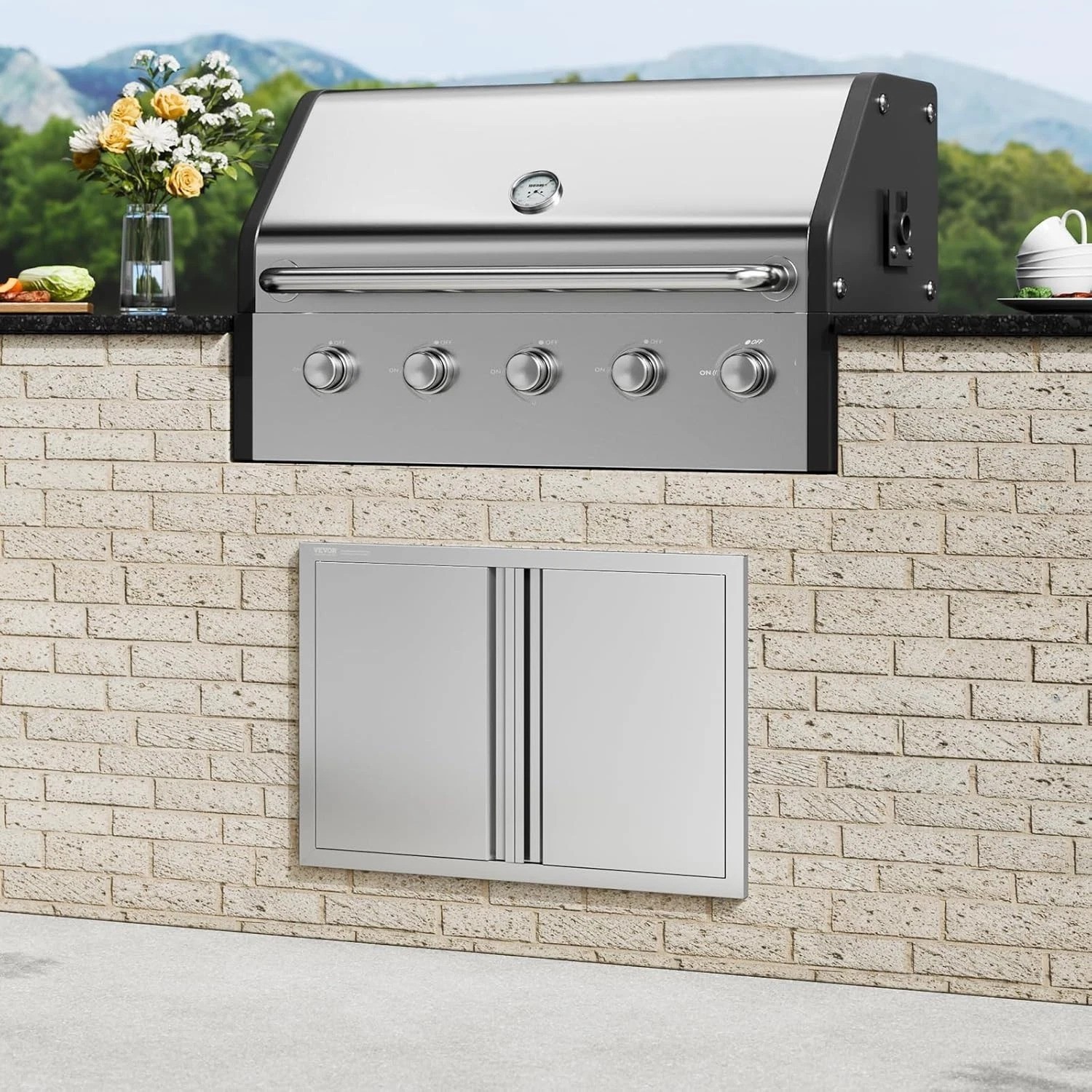 Reversible Outdoor Kitchen BBQ Access Door – 30.5W x 21H Inch Stainless Steel