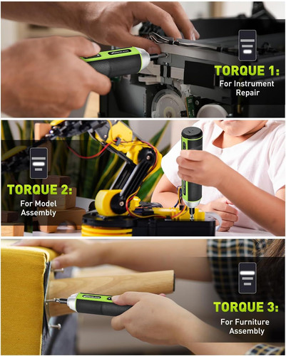 Electric Screwdriver Set, 3.7V Cordless with 3 Torque Green