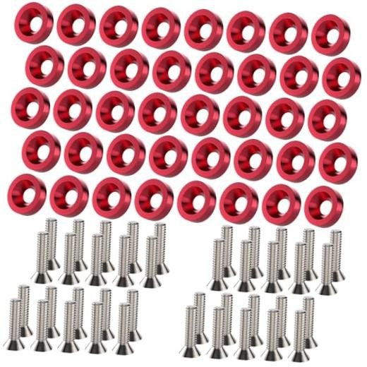 40 PCS Engine Dress Up Kit, CNC Finishing Fender Bumper Washers, M6 40 pcs Red