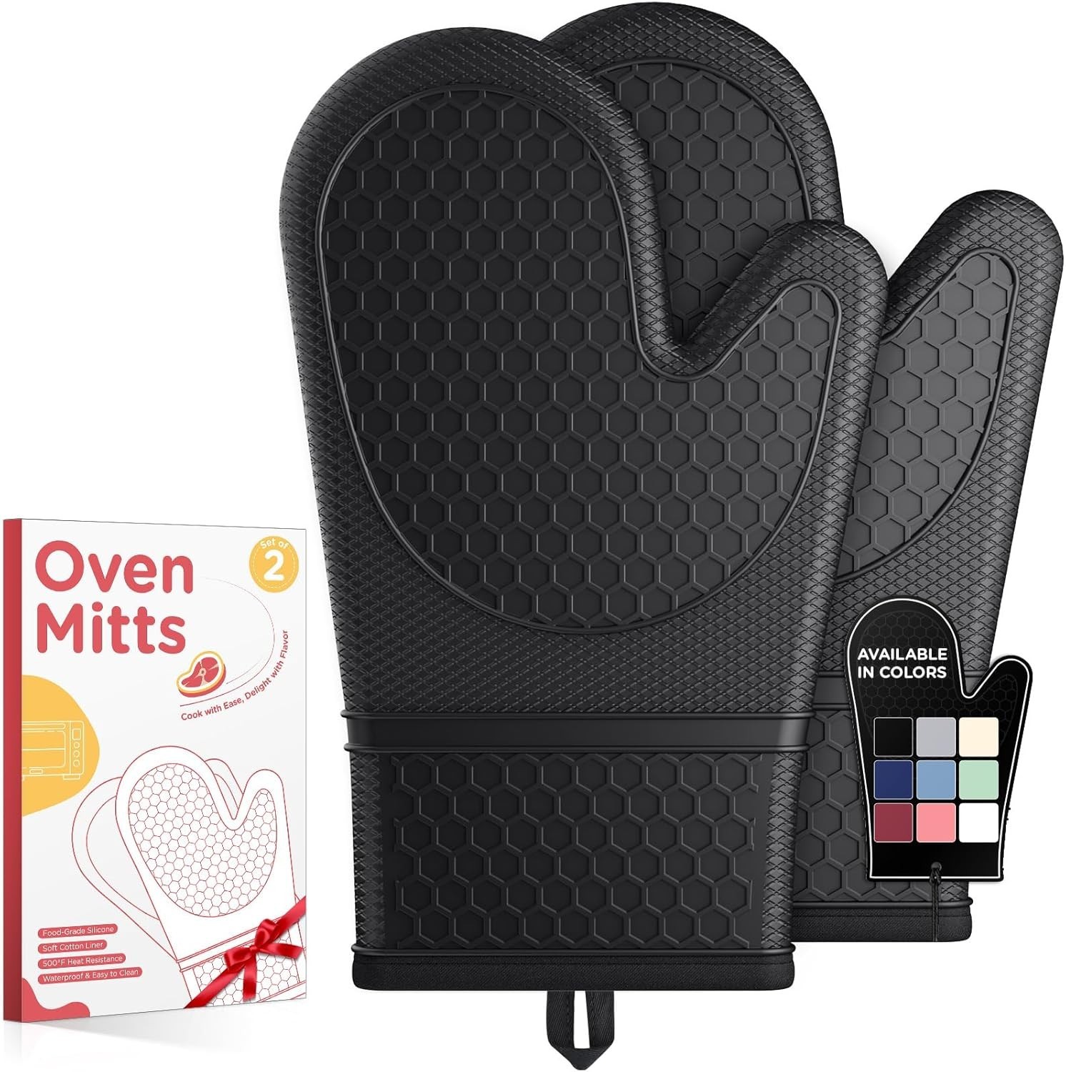 Silicone Oven Mitts Set of 2 – Heat Resistant, Non-Slip & Easy to Clean