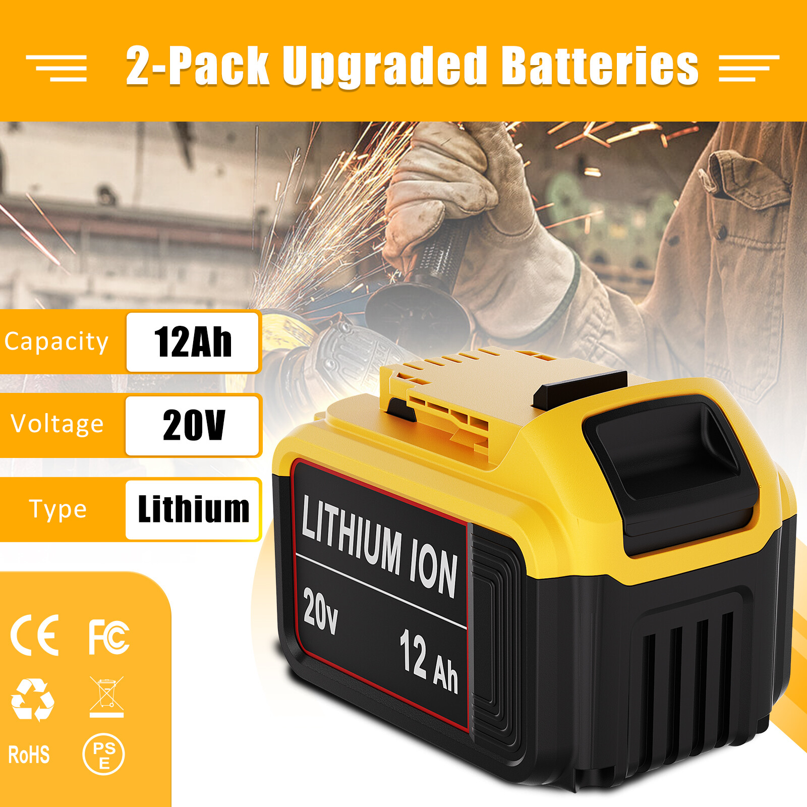 NEW Pack For Dewalt 20V 20 Volt Max 3.5/8.0/12.0AH Lithium Ion Battery DCB200-2