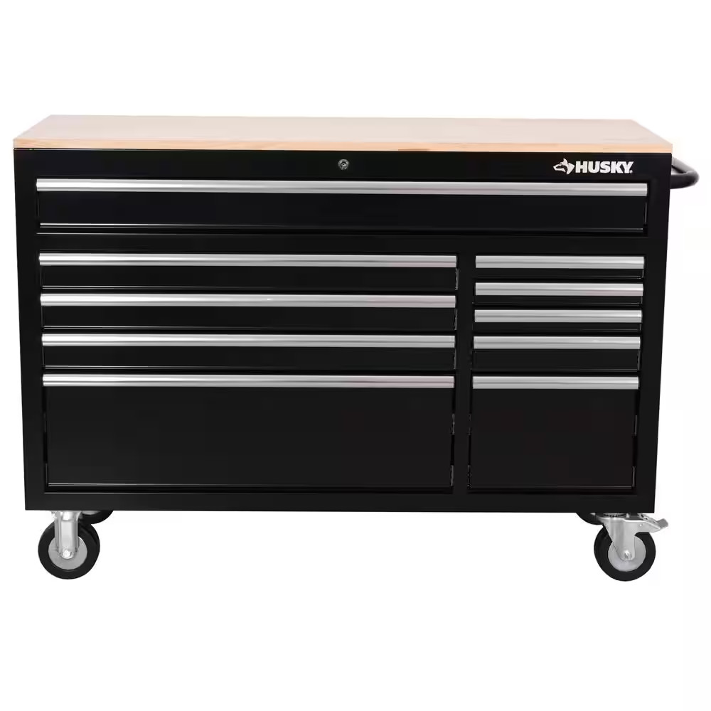 Husky 52 in. x 20 in. Black Mobile Chest Drawer Workbench Cabinet Storage Tool