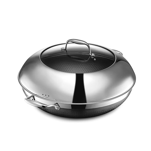 HexClad Hybrid Nonstick 14-Inch Wok with Stainless Steel Lid