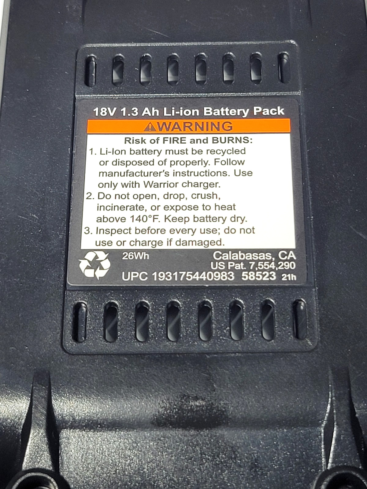 WARRIOR 18V Lithium-Ion Battery 1.3Ah