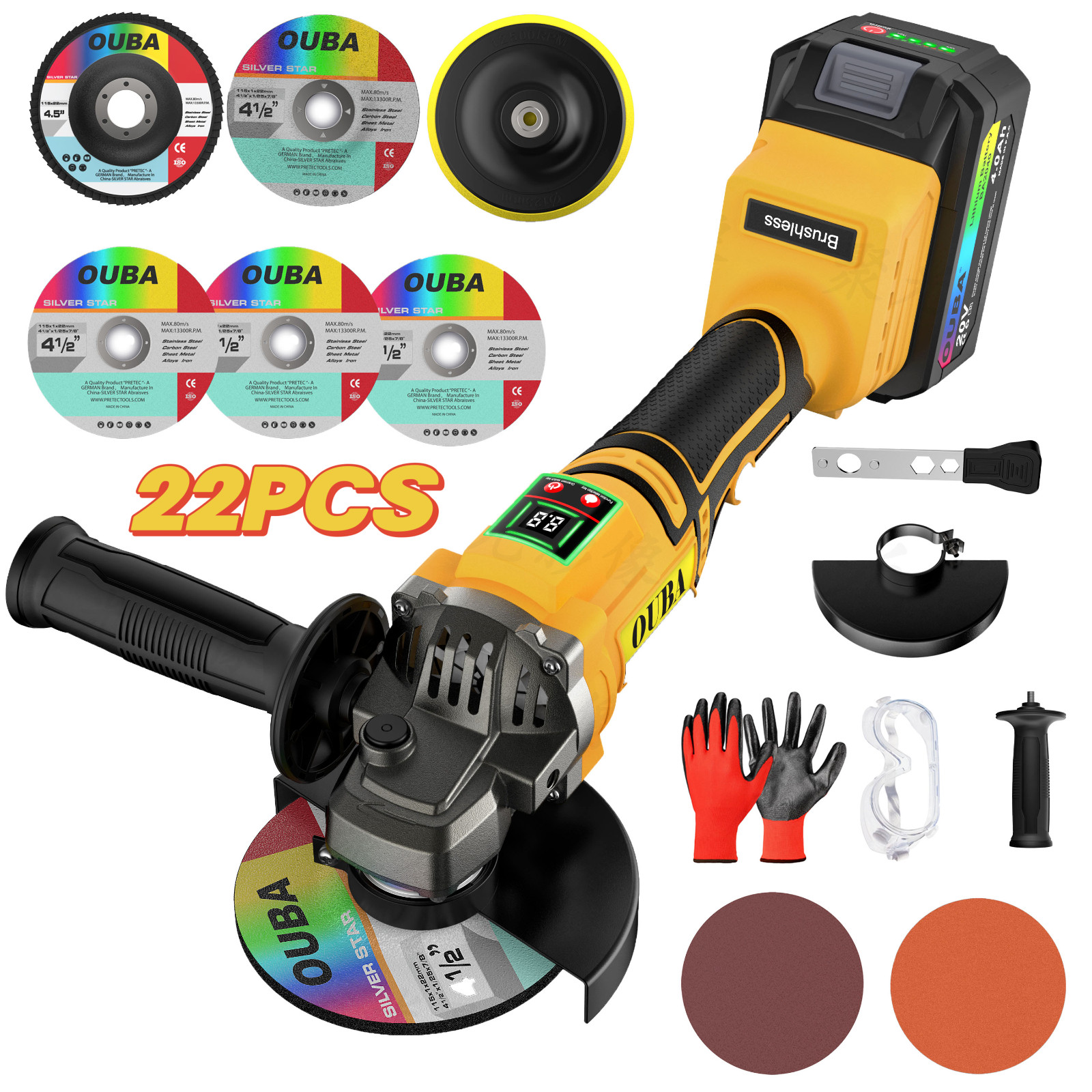 Cordless Angle Grinder Compatible Dewalt 20V MAX Battery 4-1/2″ to 5″ Brushless