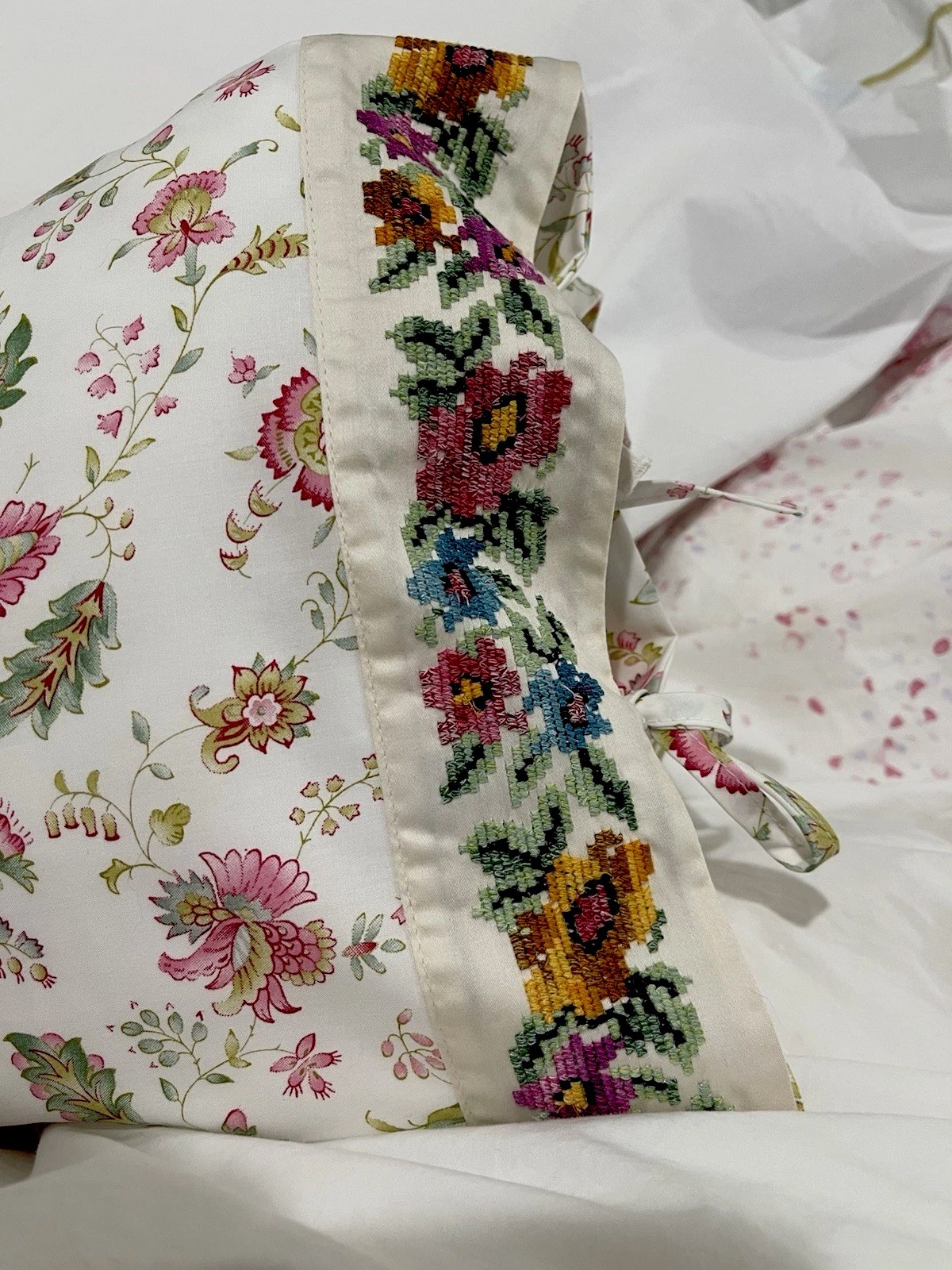 KENZO France NWT (1pc) Boudoir Sham 100% Percale Print Ties Embroidery ONE SHAM