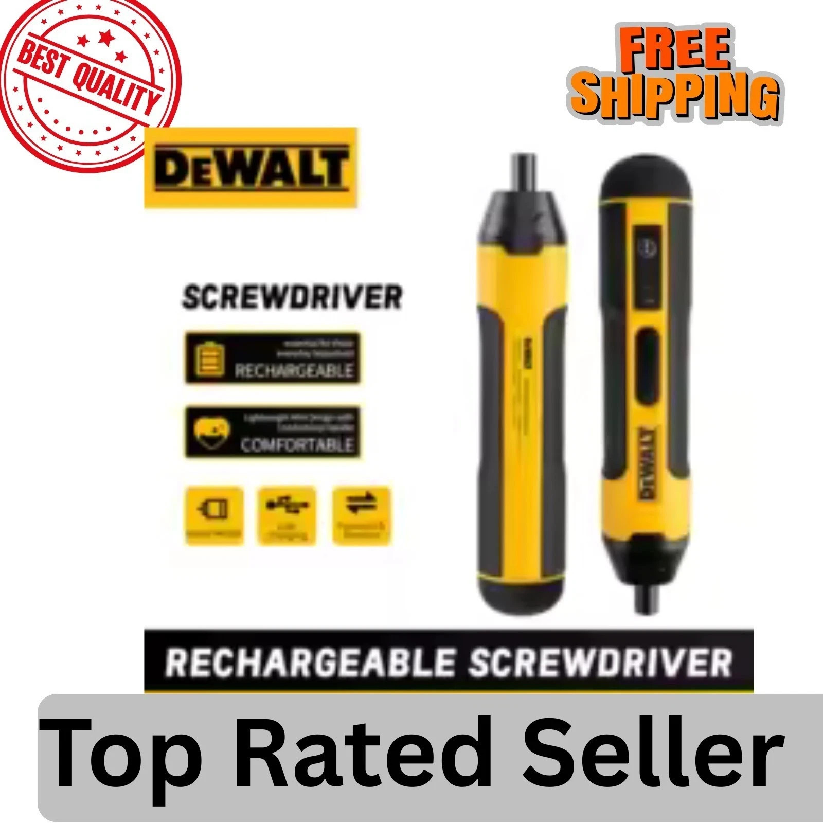 New DEWALT Cordless Electric Screwdriver 1300mAh USB Rechargeable Free Shipping