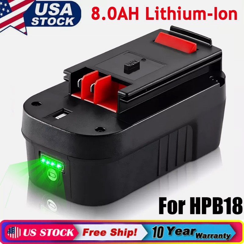 1-2Pack 18V 8.0Ah For Black and Decker 18 Volt Li-ion Battery HPB18 HPB18-OPE