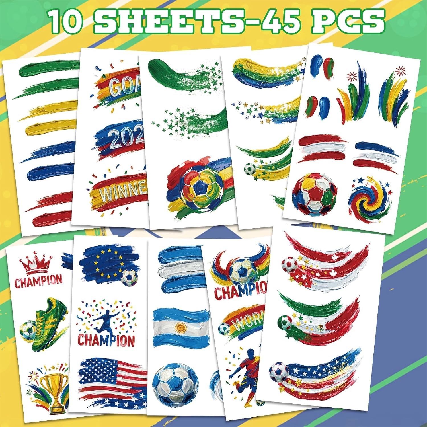 45 Pcs Soccer Tattoos for Kids, Teens, Adults – World Cup 2026 Merchandise, W…