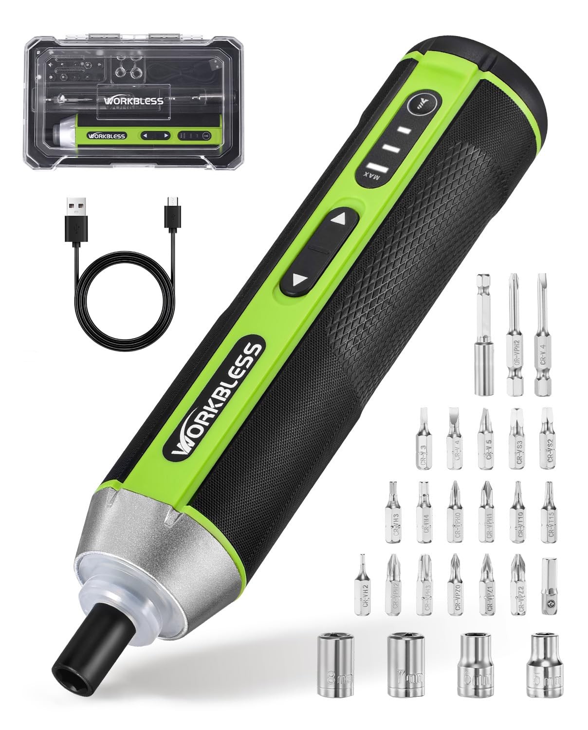 Electric Screwdriver Set, 3.7V Cordless with 3 Torque Green