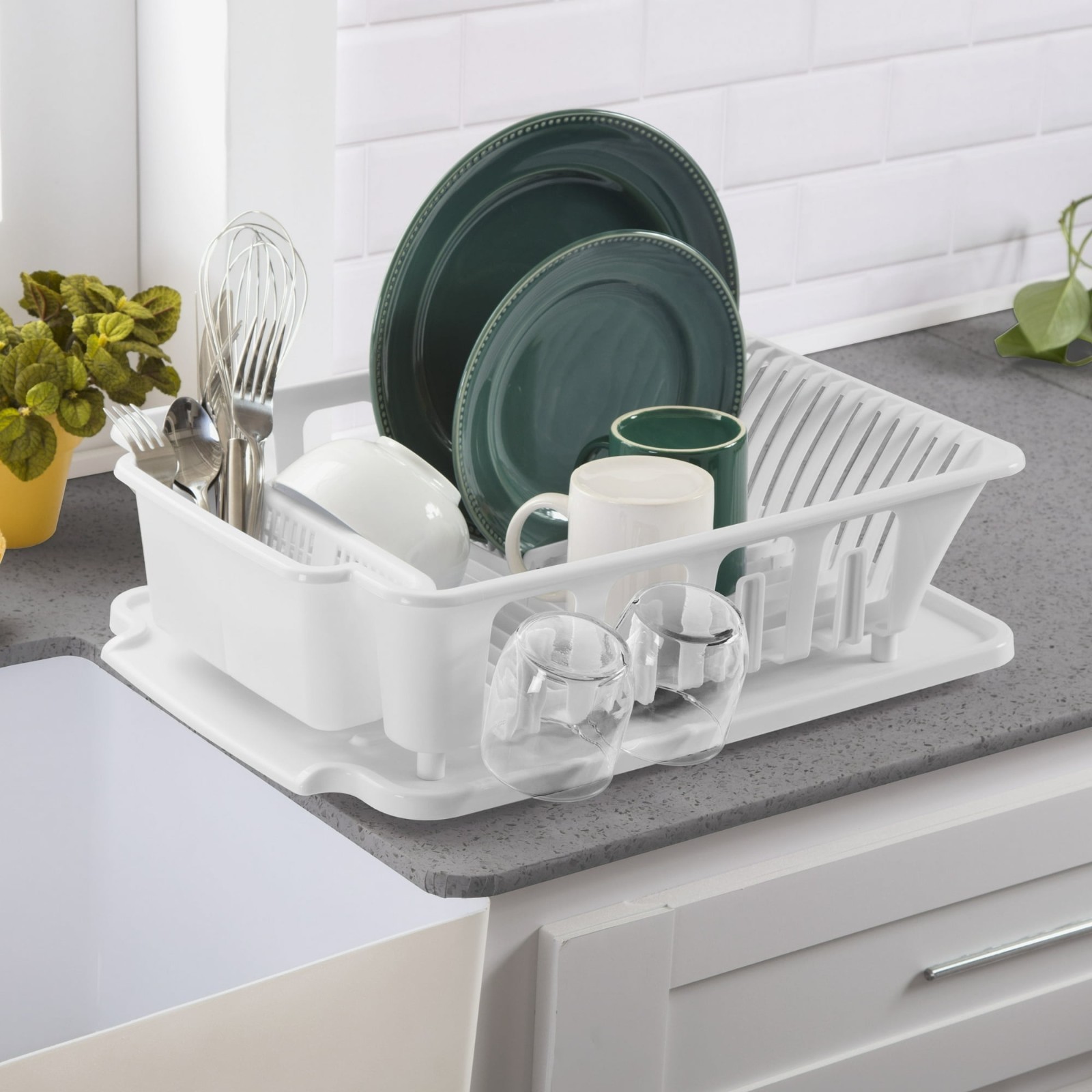 2-Piece Large Sink Set Dish Rack Drainer, White (18 L X 13 3/4″ W X 5 1/2″ H), 3
