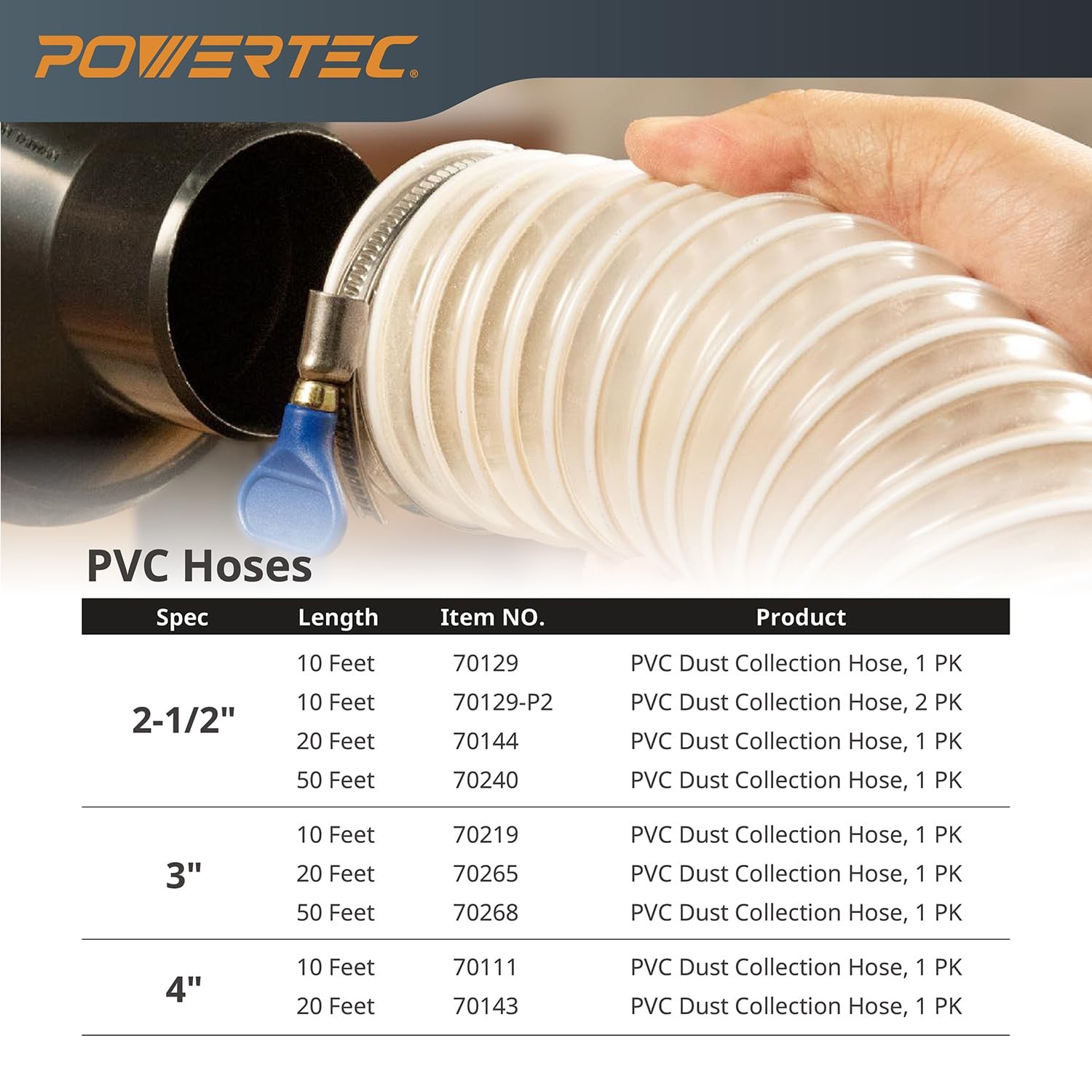 POWERTEC 6 x 20 Dust Collection Hose, 6 Inch Dust Collector Hose for Woodwork…