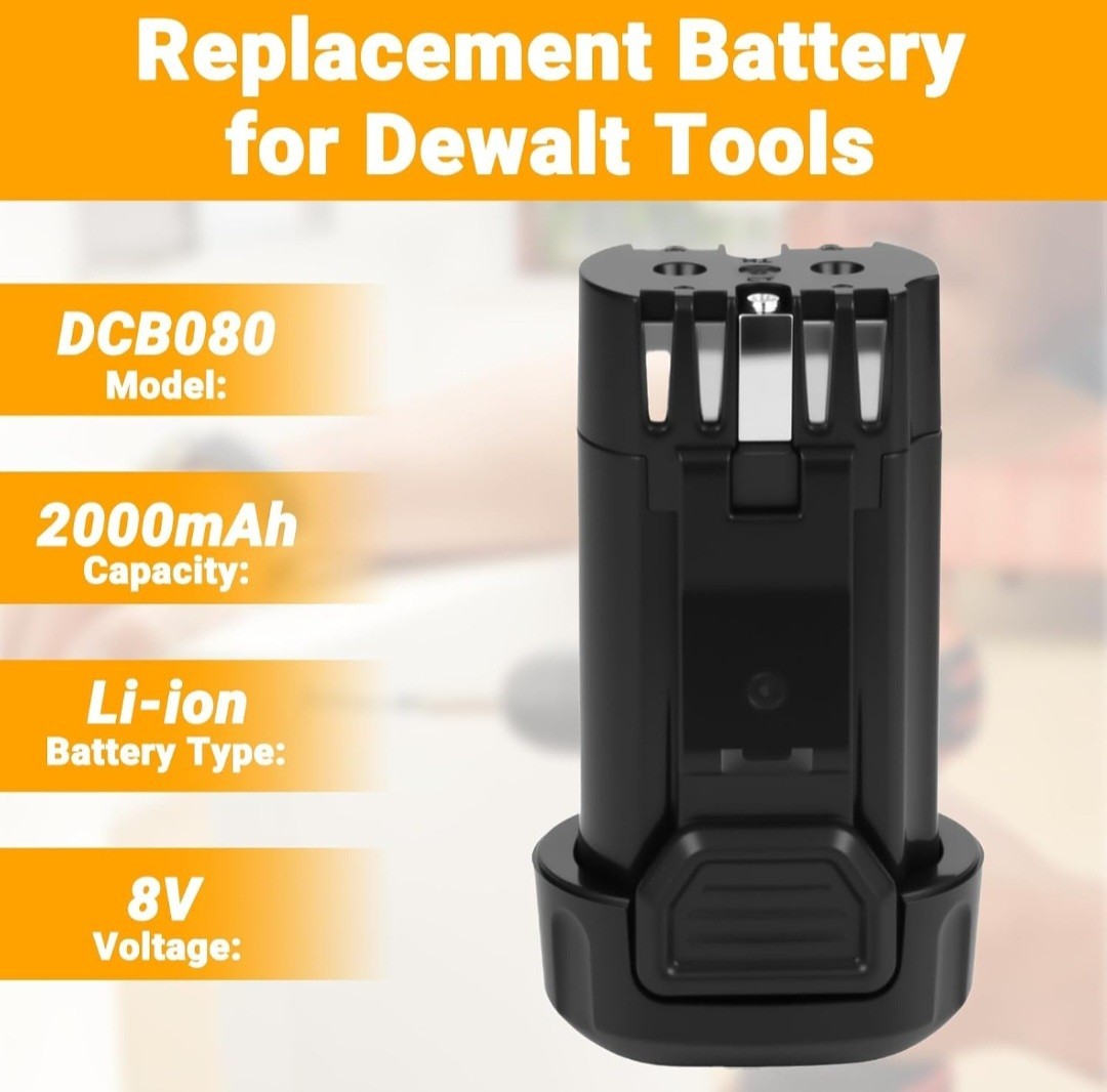 8V 2000mAh Li-ion Replacement Battery & Charger Set (1-Pack&Charger)