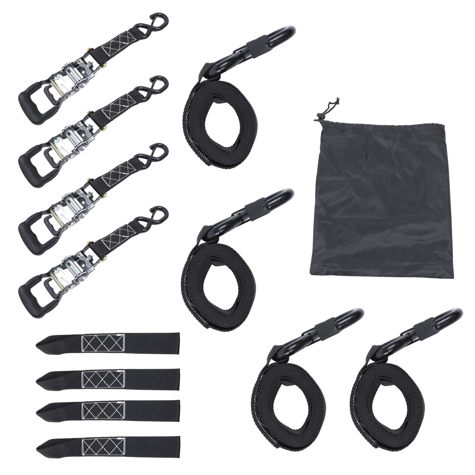 Steel Ratchet Strap 4 Pcs Black Fracture Strength 5208lbs 1.6in*8ft with S Hooks