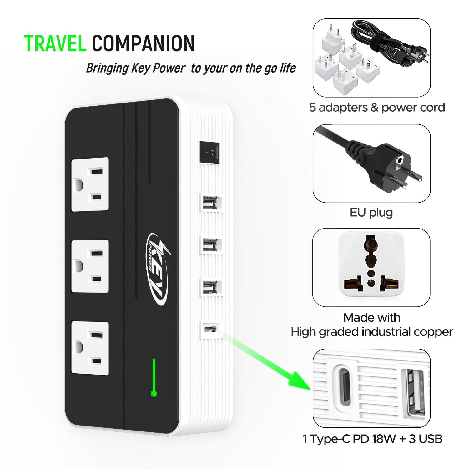 220V to 110V Step Down Voltage Converter 2-Outlet 4 USB Travel Adapter Converter
