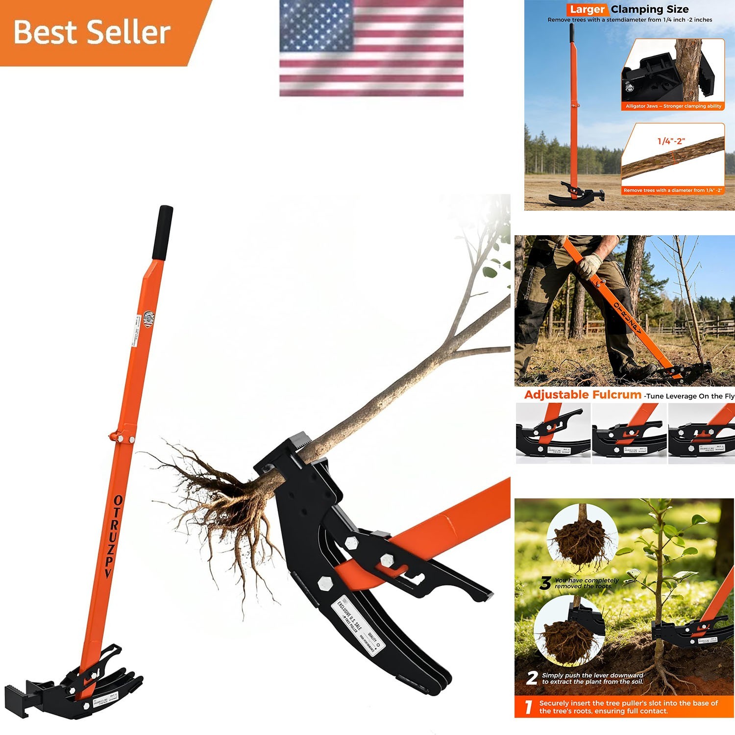 Heavy Duty Sapling Puller Tool High Leverage Tree Root Remover 1/4″ to 2″