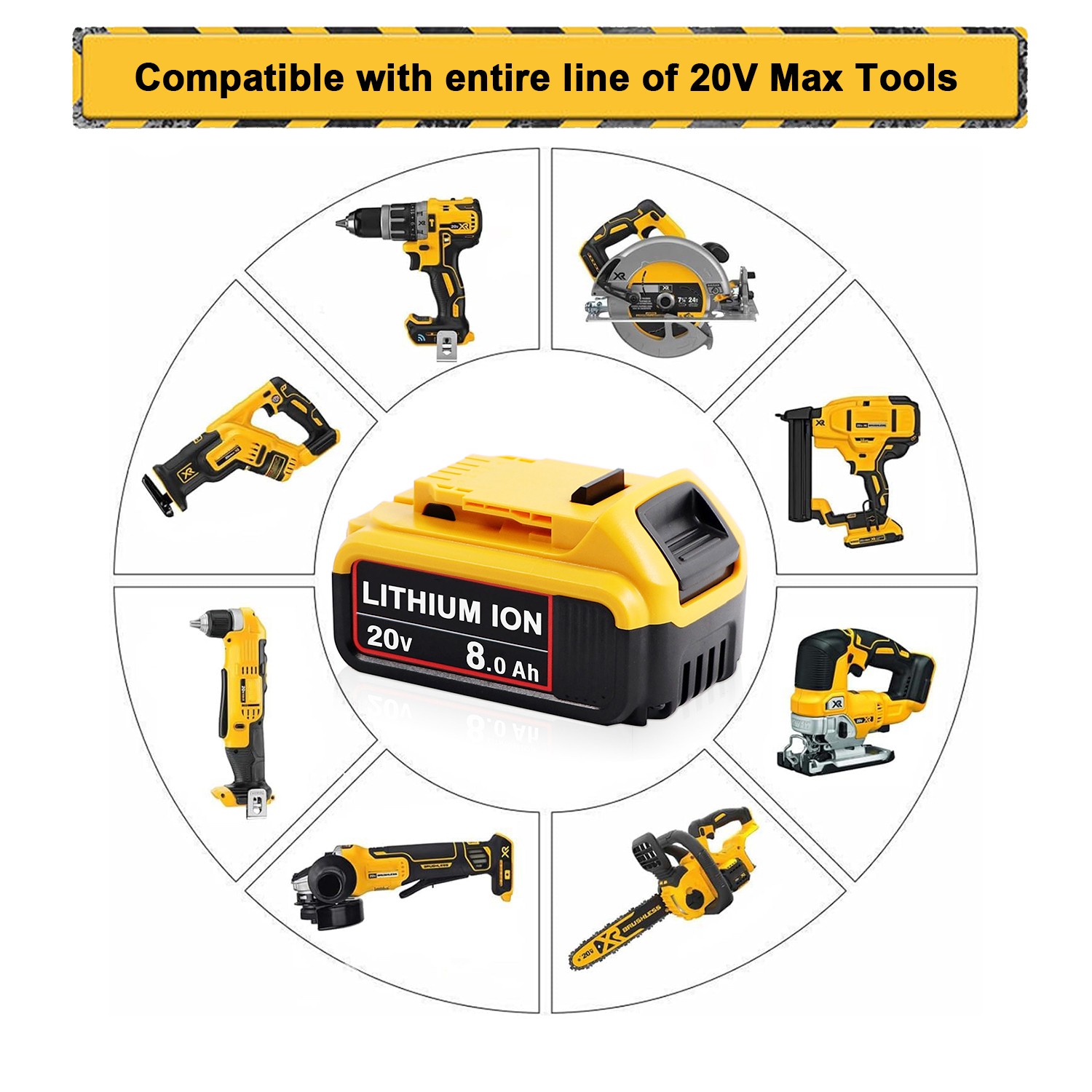 1~2 Pack 8 Ah For Dewalt 20V Max XR Lithium Battery DCB206-2 DCB205 DCB200 6.0Ah