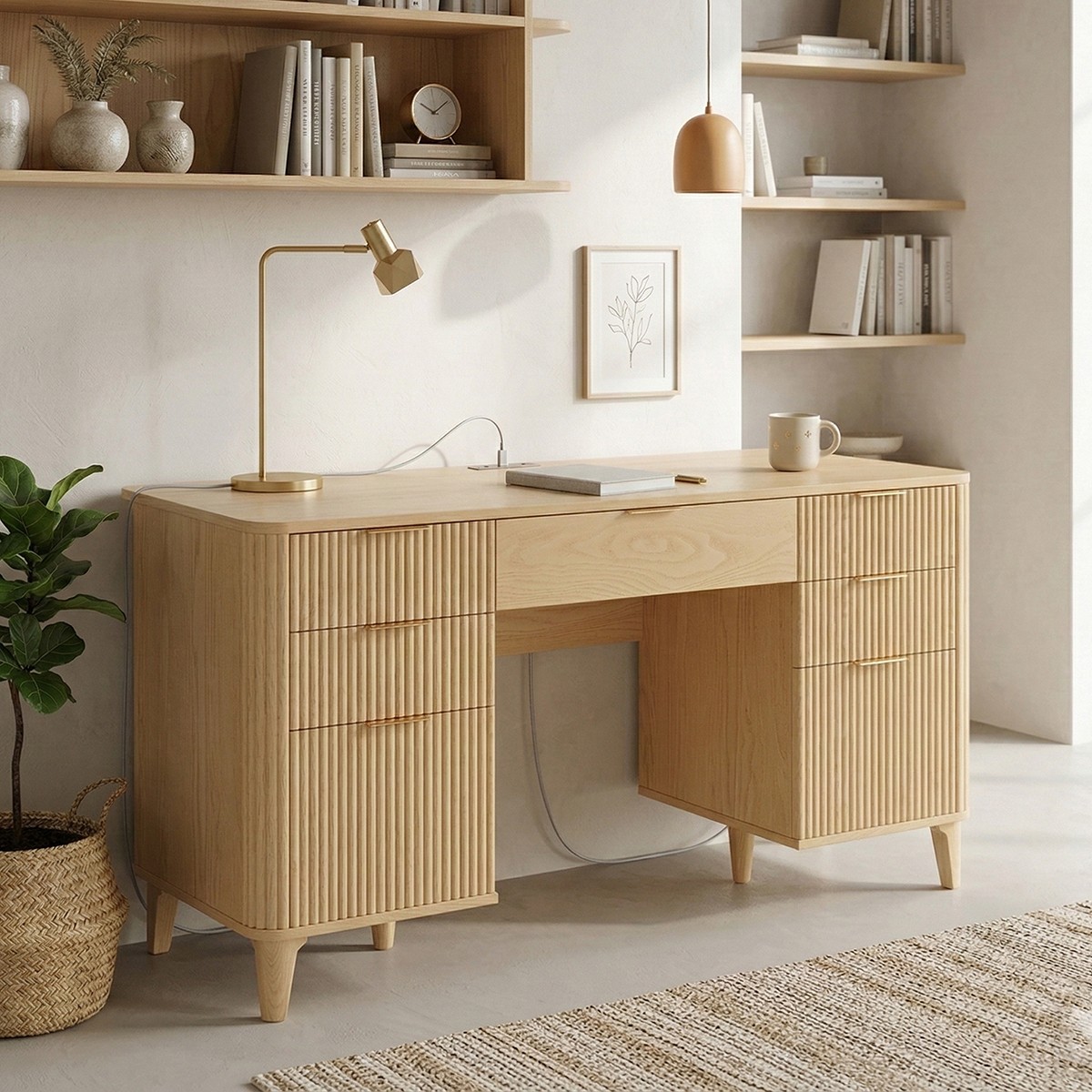 Modern Wood Desk – 55.1 L ” Simple Computer Table for Home Office Study Writing