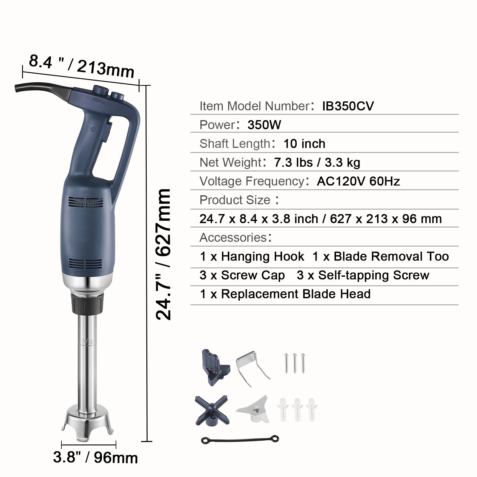 Commercial 350W/500W/750W Immersion Blender Heavy Duty Hand Mixer Variable Speed