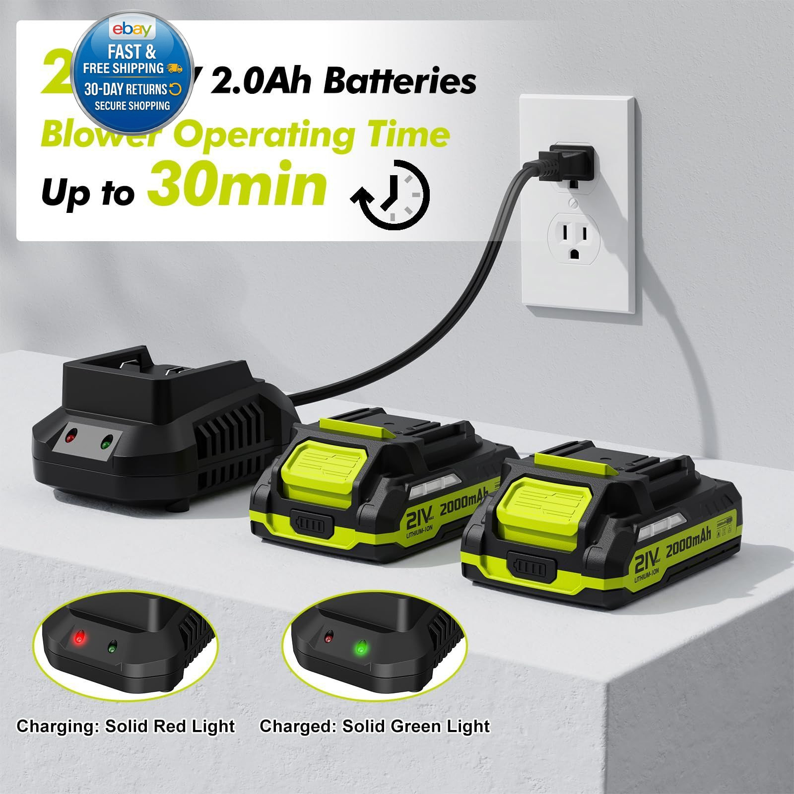 Leaf Blower Cordless – 21V Powerful Electric with 2 Green