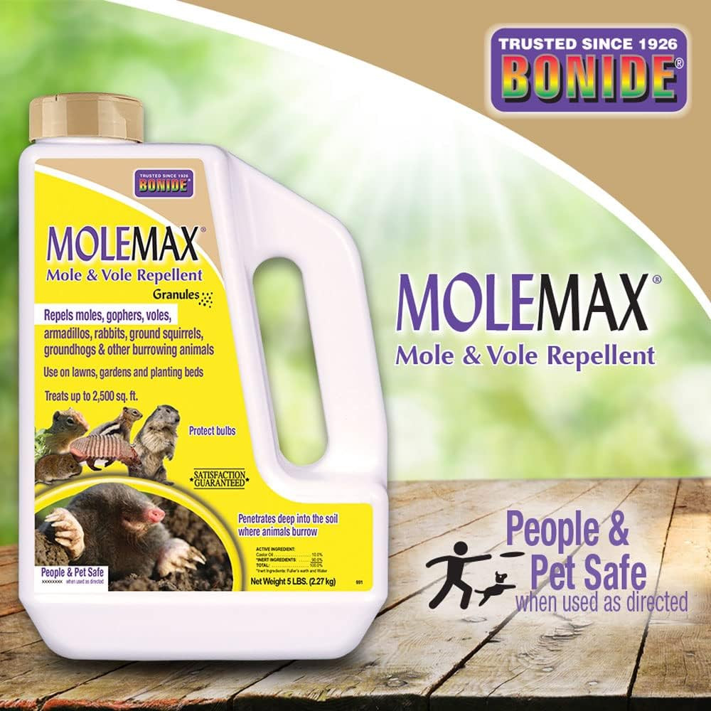 MOLEMAX Mole & Vole Repellent Granules, 5 Lbs. Ready-To-Use, Outdoor Lawn & Gard