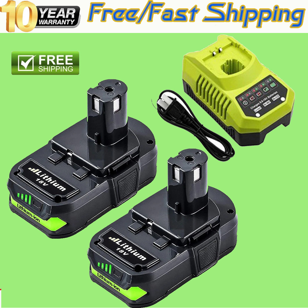 2Pack 18Volt P102 Replace for Ryobi 18V Batteries and Charger Combo for 18 Volt