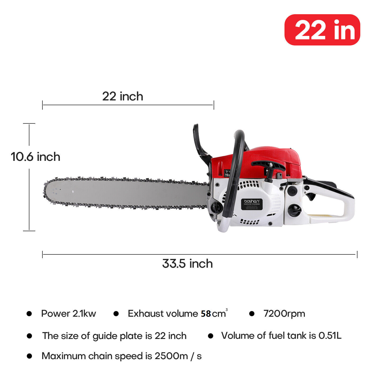 58CC 20/22″ Gasoline Powered Chainsaw Wood Cutting Engine Gas Crankcase Chainsaw