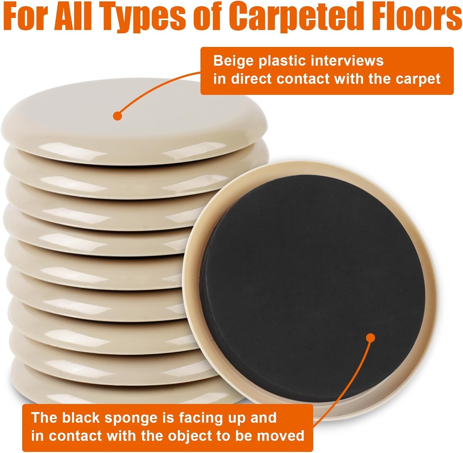 10PCS 3 1/2″ Furniture Sliders – Ideal for Hardwood Floors & Carpet Use