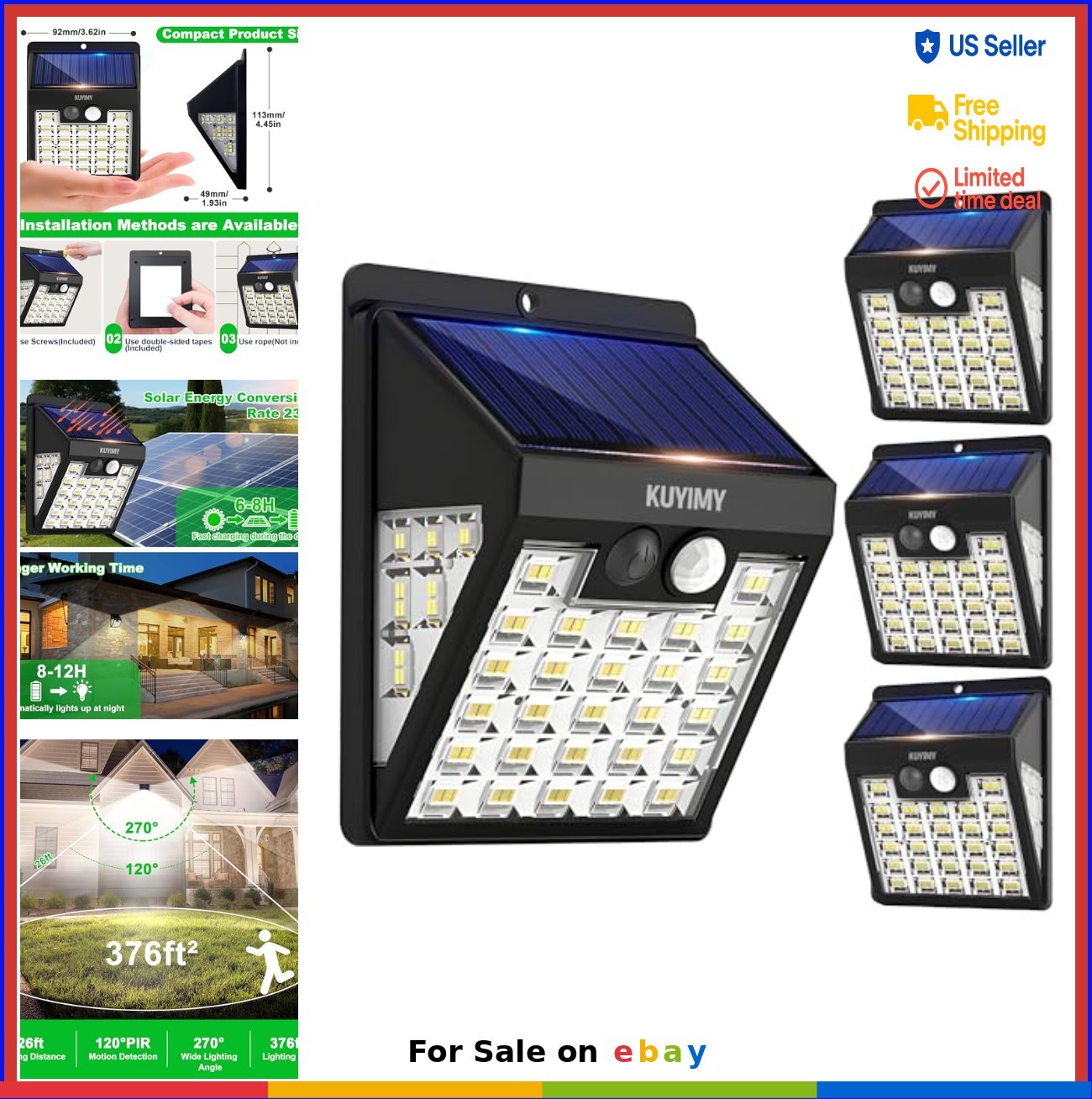 Solar Lights 72 LED Motion Sensor Wall Light IP65 Waterproof 4 Pack Outdoor