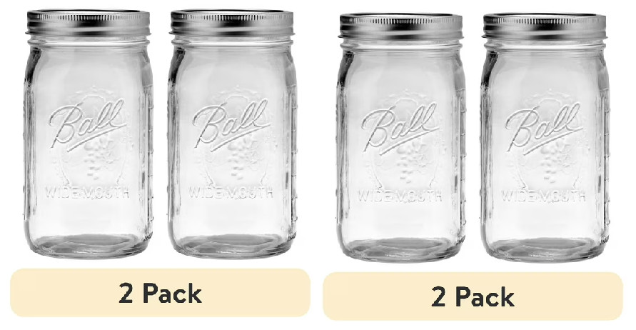 Wide Mouth Mason Jar with Lid 32 oz Glass Canning Jar 1 Quart Single Jar 4 Pack