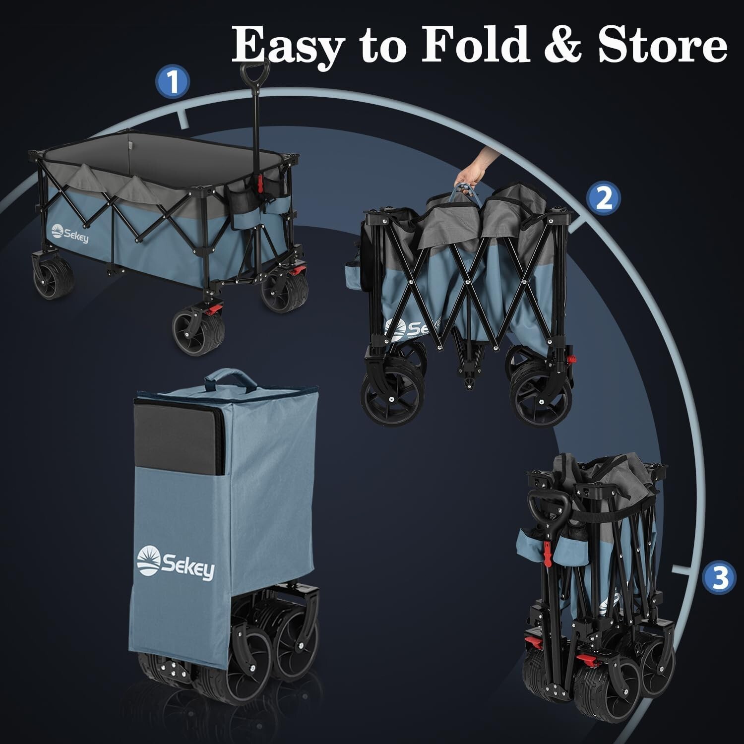 Heavy Duty 330LB Capacity Folding Wagon All-Terrain Wheels, Utility, Blue-Gray