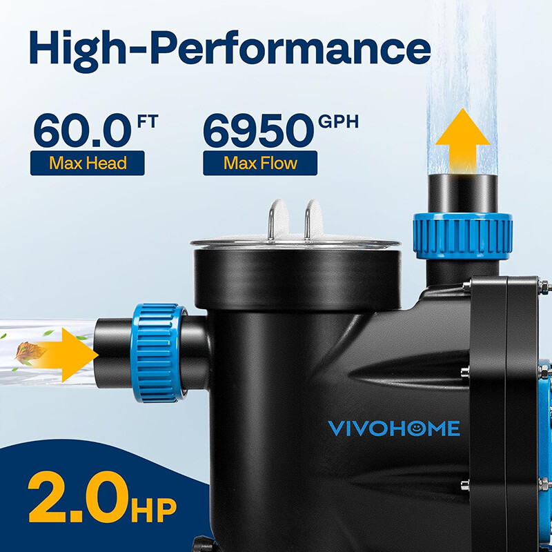 1.5/2.0 HP Self Priming Swimming Pool Pump for In/Above ground Pool w/ Strainer