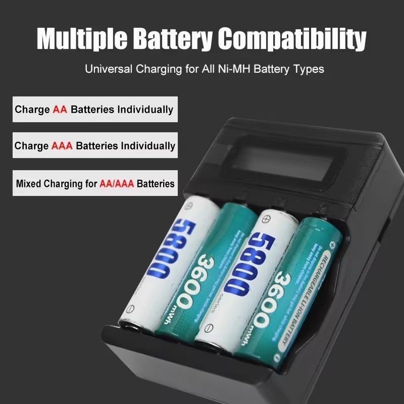4 Slot LCD 1.2V Rapid Charger for AAA AA NiMH NiCD Rechargeable Battery