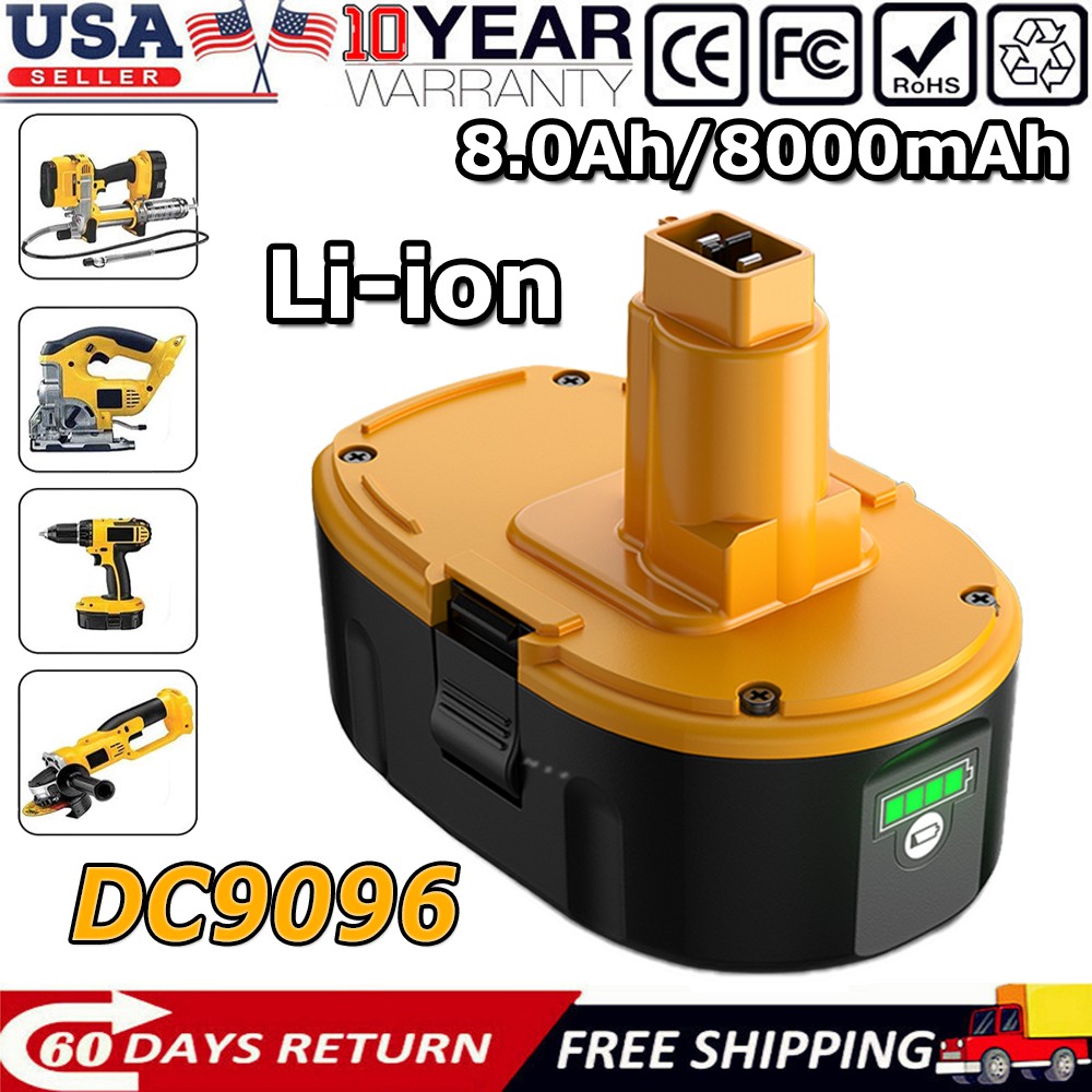 1~8X 8000mAh 18V For Dewalt 18 VOLT DC9096 DC9098 8.0Ah Li-ion Battery DC9096-2
