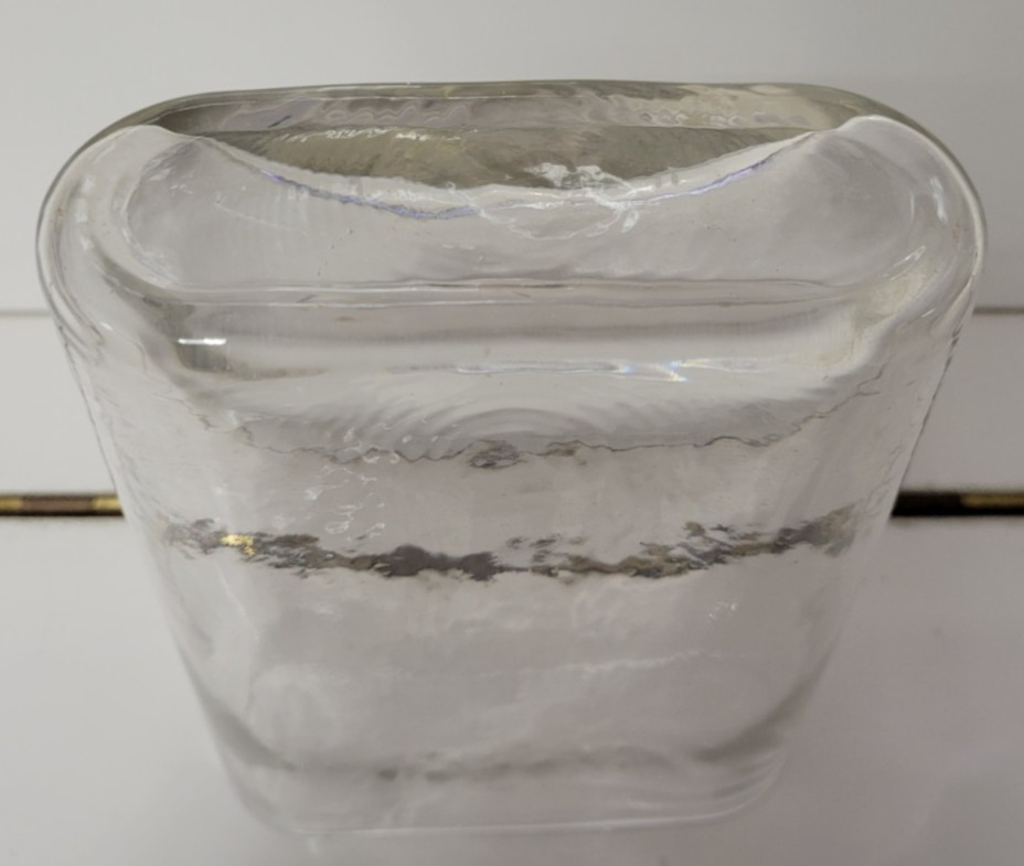 RECTANGULAR CLEAR GLASS VASE ROUNDED EDGES 6.25 BY 5.5 BY 3 INCHES