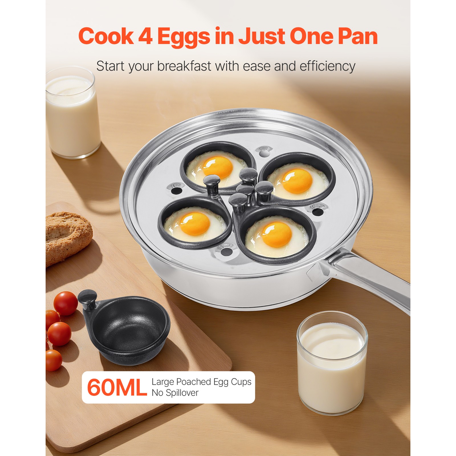 Uimoso 4-Cup Stainless Steel Egg Poacher Pan with Glass Lid Nonstick Egg Cups