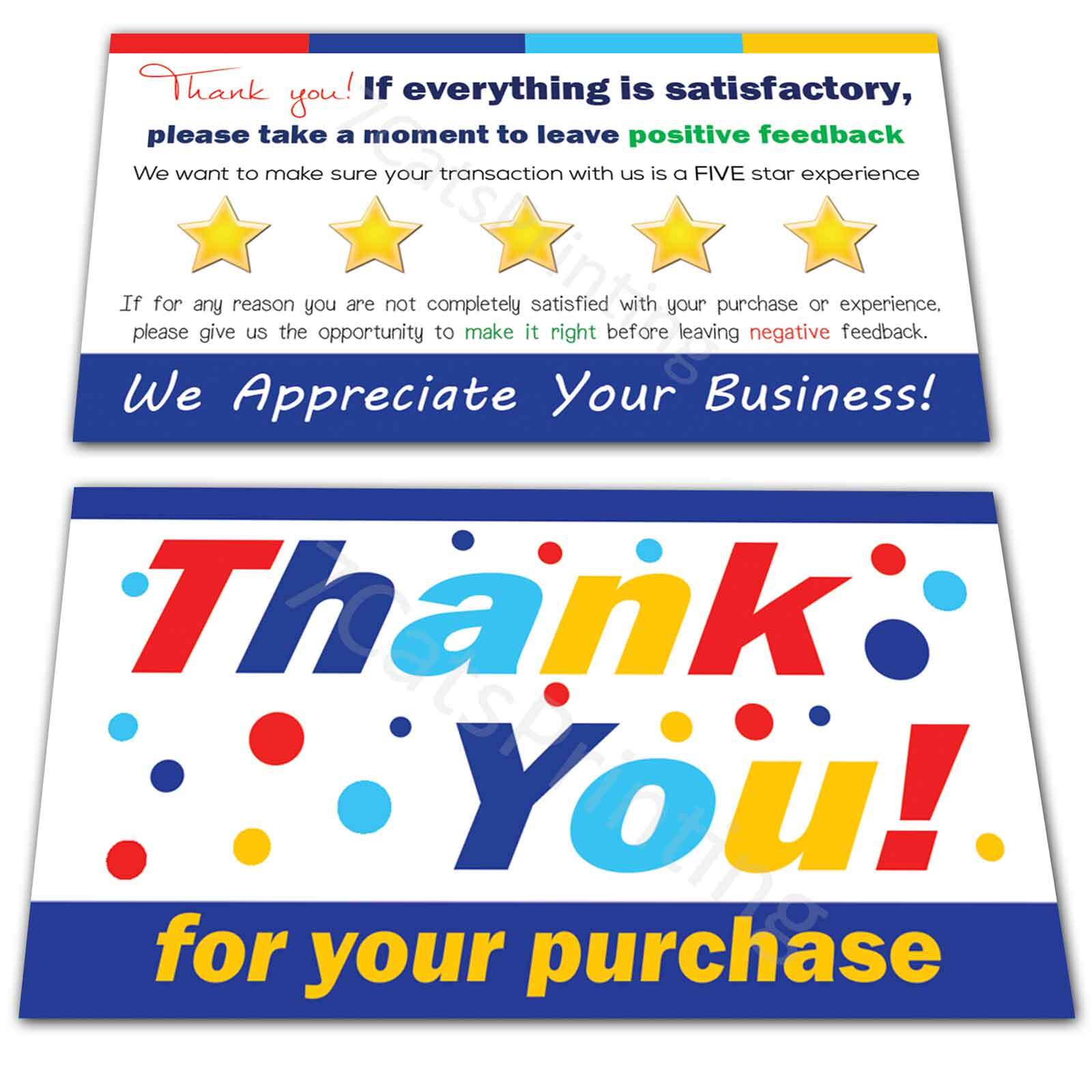 for eBay Seller Thank You Cards Your Purchase Order Notes Sets 50 250 500 1000