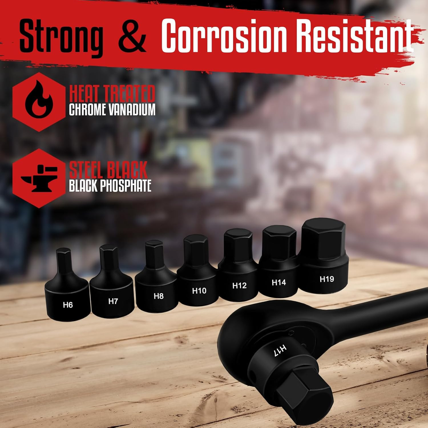 3/8-Inch Drive Low Profile Impact Hex Driver Set, 16-Piece Stubby Hex Bit Socket
