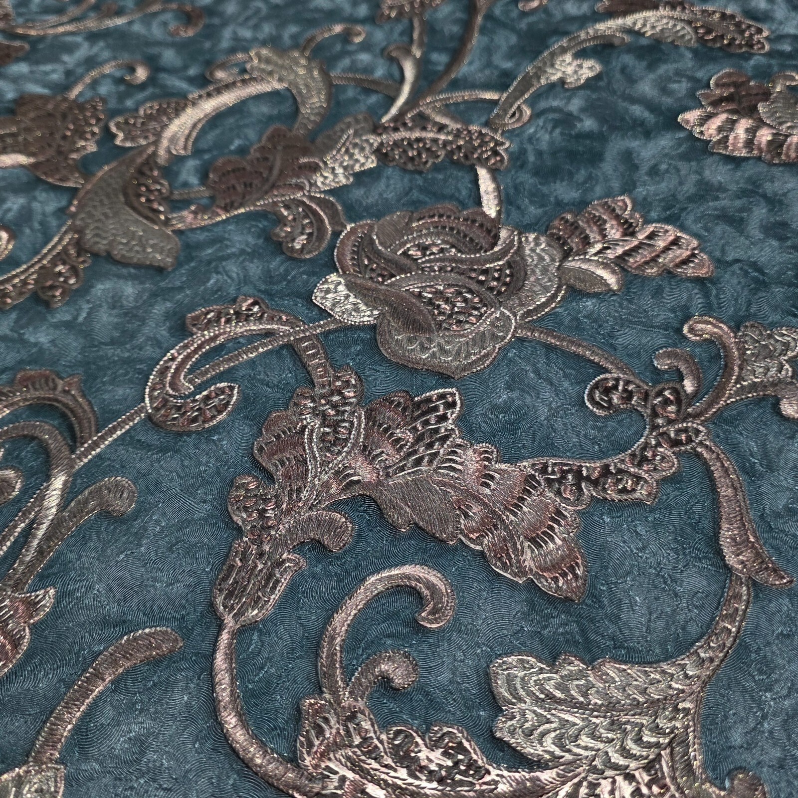 Dark Teal green blue bronze metallic plaster textured floral damask Wallpaper 3D