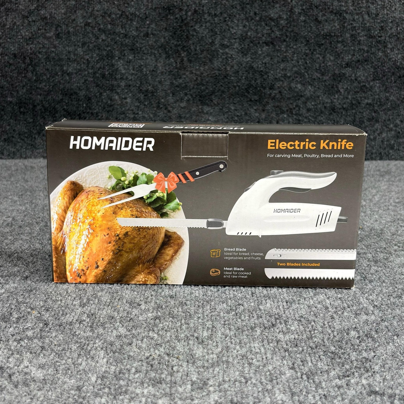 Homaider Electric Knife Carving Set 2 Blades Stainless Steel White Meat Bread