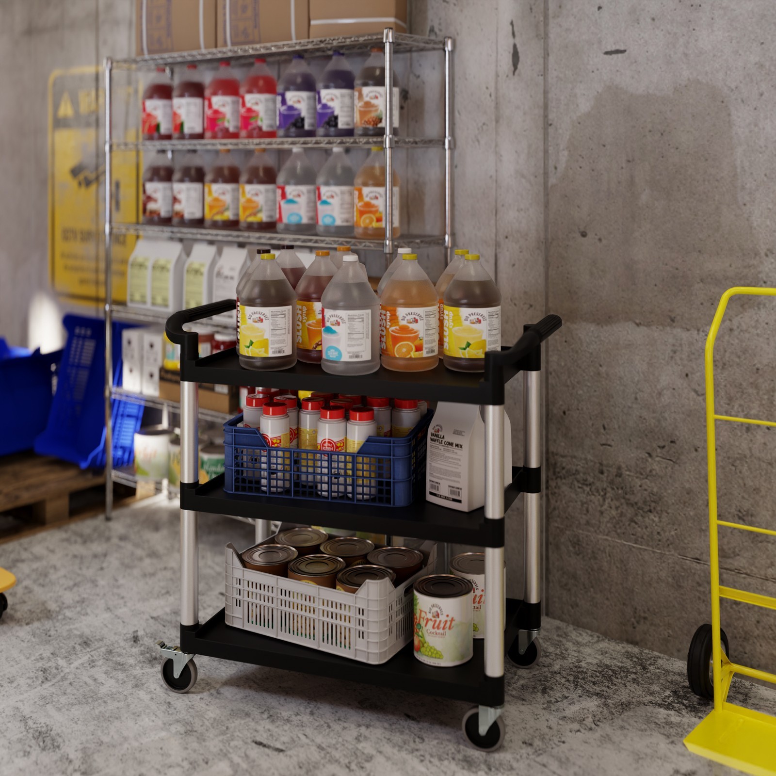 AmGood 42 in. x 20 in. Black Utility / Bussing Cart with Three Shelves