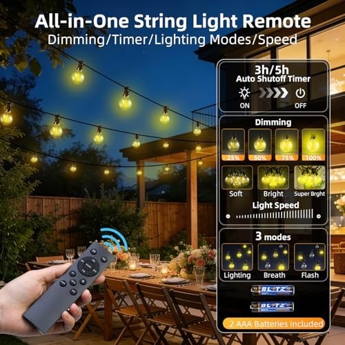 100FT Solar Lights Outdoor Waterproof: G40 30M Shatterproof Bulbs Patio Lights –