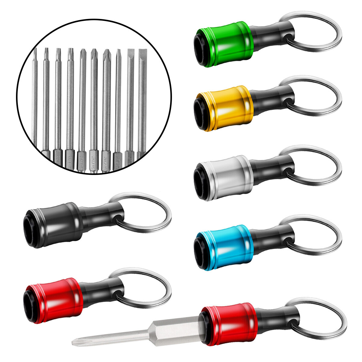 Lot of Quick-Release 1/4″ Hex Shank Keychain Screwdriver Drill Bits Holder Tool