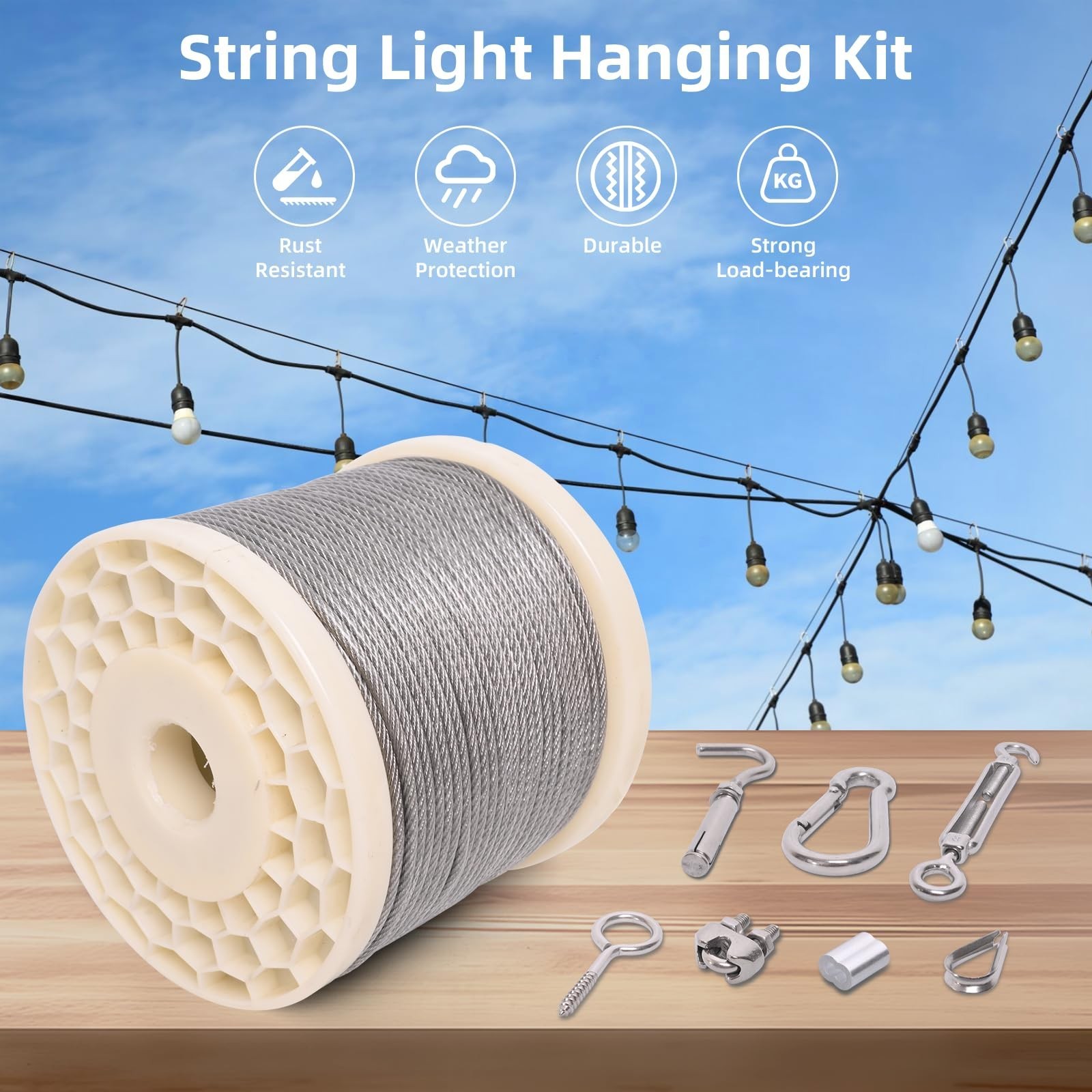 200FT 1/8″ Wire Rope Kit, Vinyl Coated 304 Stainless Steel Wire Cable, 7×7 St…