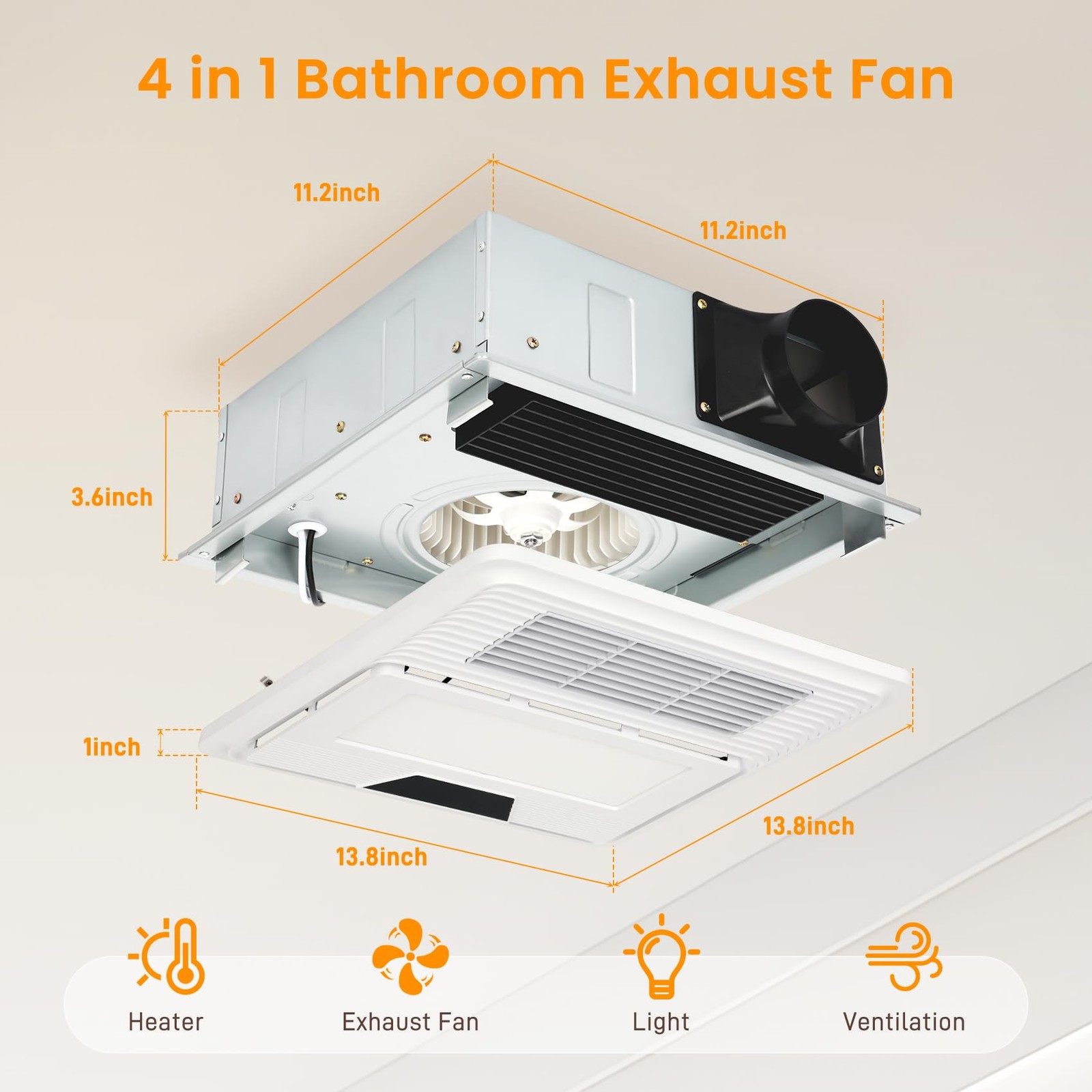 Premium Bathroom Vent Fan | Powerful Exhaust Fan with Light Quiet 30dB Operation
