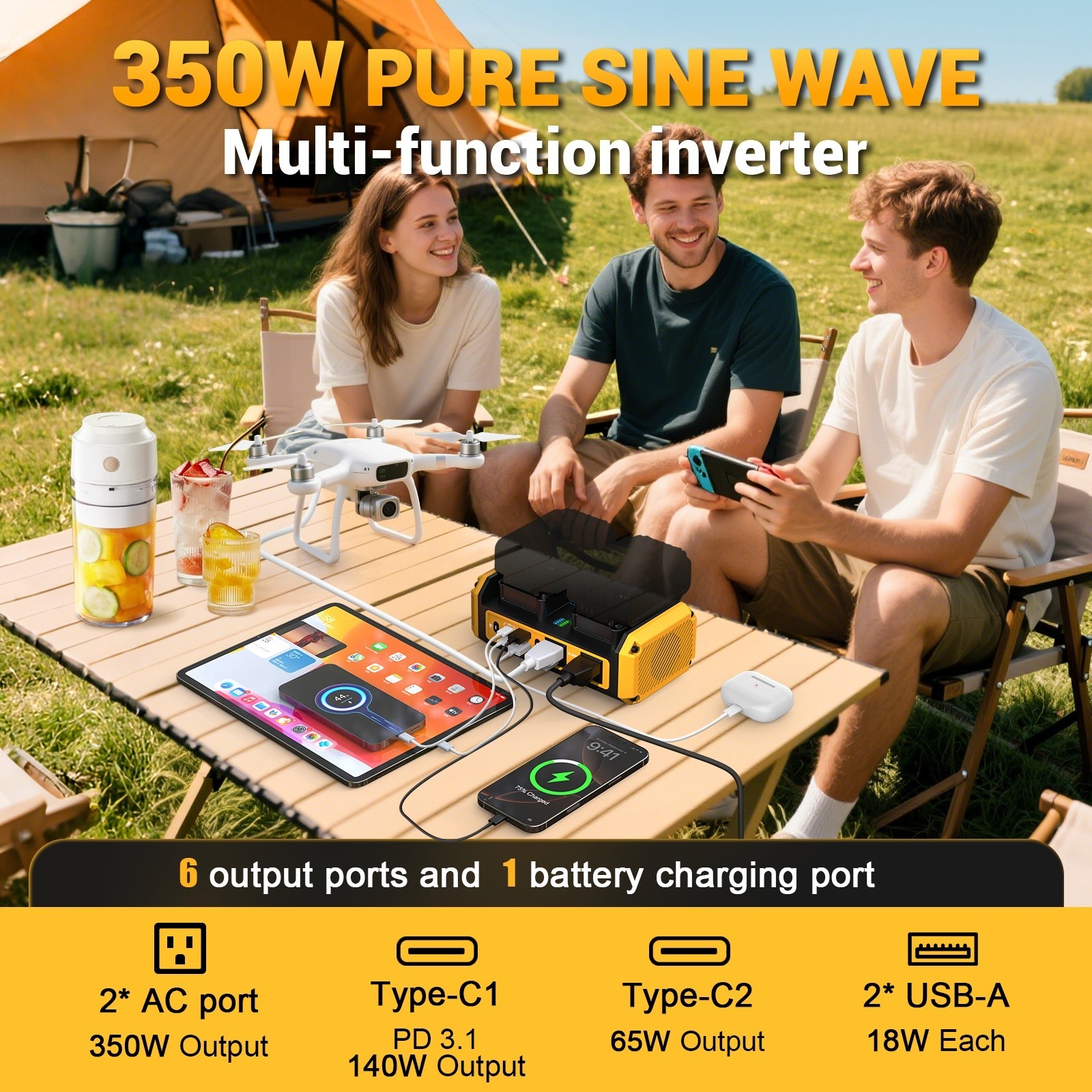 350W Portable Power Station for Dewalt 20V Battery Pure Sine Wave 140W USB-C PD